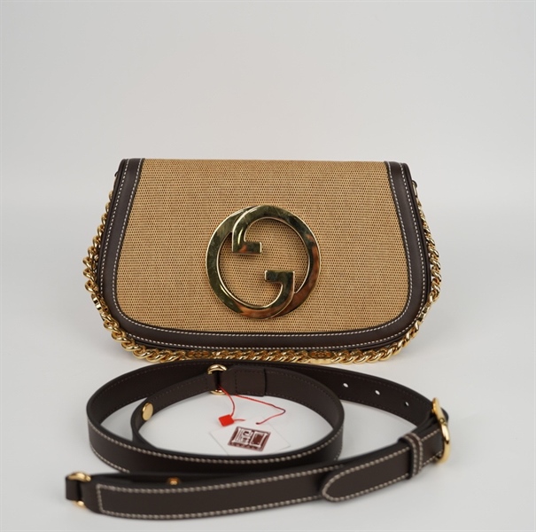 Túi GG Blondie màu vàng phối viền nâu (520981) sz27 (Thuật) +