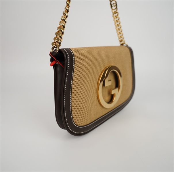 Túi GG Blondie màu vàng phối viền nâu (520981) sz27 (Thuật) +