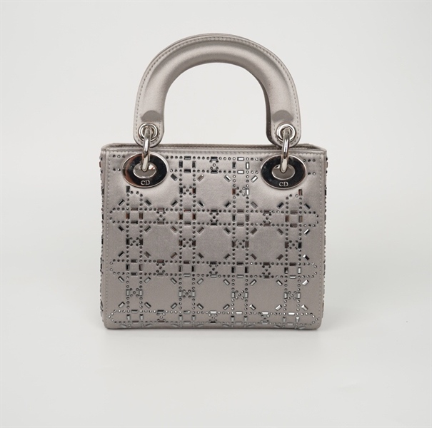 Túi Dior Lady màu bạc đính cườm (01-RU-0232) sz17 (BQ) KG+
