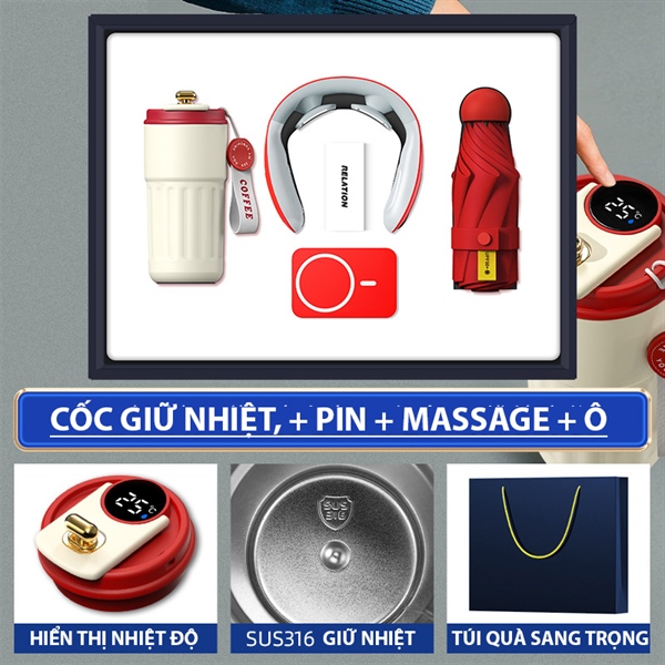 Bộ quà tặng 4pcs Cốc ô pin máy massage đỏ