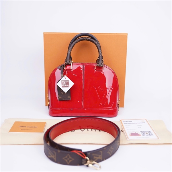Túi LV Alma đỏ quai nâu SN3198 sz23 KG+