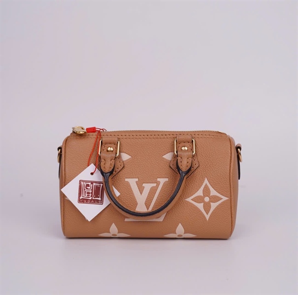 Túi LV Speedy Nano màu nâu hoa trắng sz16 (HC) +