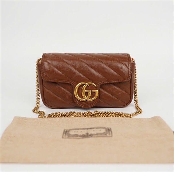 Túi GG Marmont màu nâu có lót form (493075) sz16 (HC) +