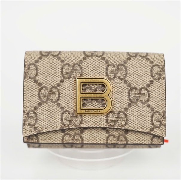 Ví GG collab Balenciaga gập 3 nâu xám +