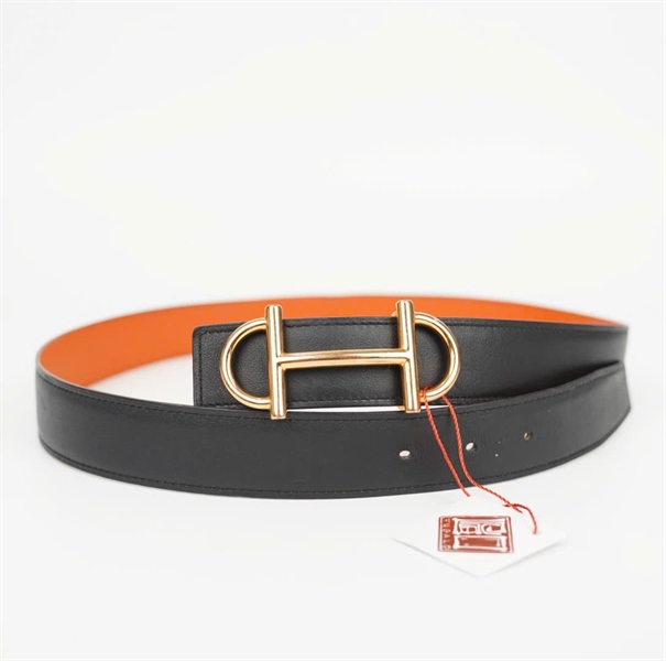 Thắt lưng Hermes đen cam bản 3cm x1m KG+
