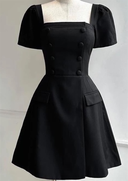 Đầm nút bọc 2 túi TK3130 Đen.M(3mau)