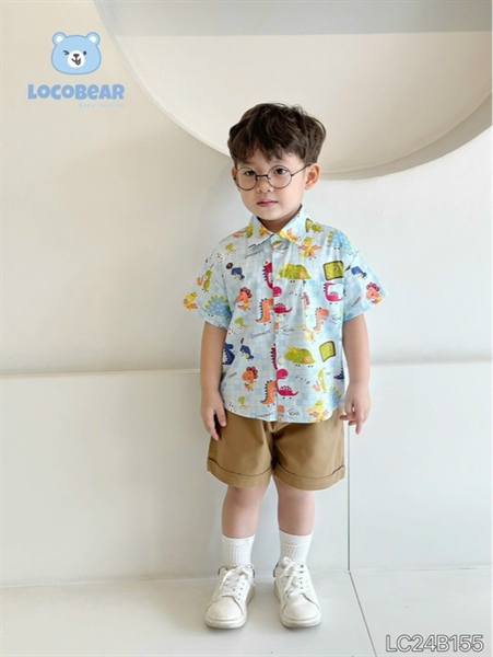 Set sơ mi xanh hình khủng long