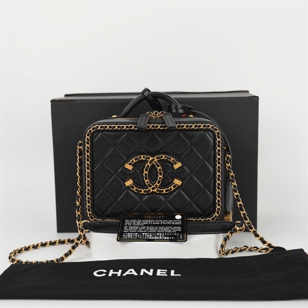 Túi Chanel Vanity đen viền xích 29853287 sz17 KG+