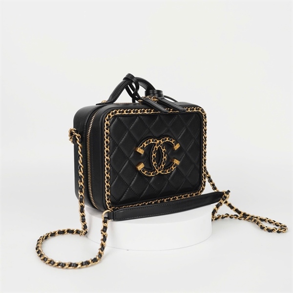 Túi Chanel Vanity đen viền xích 29853287 sz17 KG+