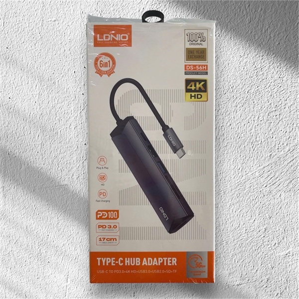 CÁP TYPE C RA HDMI 4K + USB 3.0 + 2.0 + SD TF + PD100W LDNIO DS56H