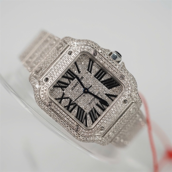 Đồng hồ Cartier mặt vuông và quai full kim cương (768888YX) (HC) +