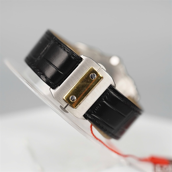 Đồng hồ Cartier mặt vuông full kim cương quai đen có giấy kiểm định (507815LX) sz40 (HC) +