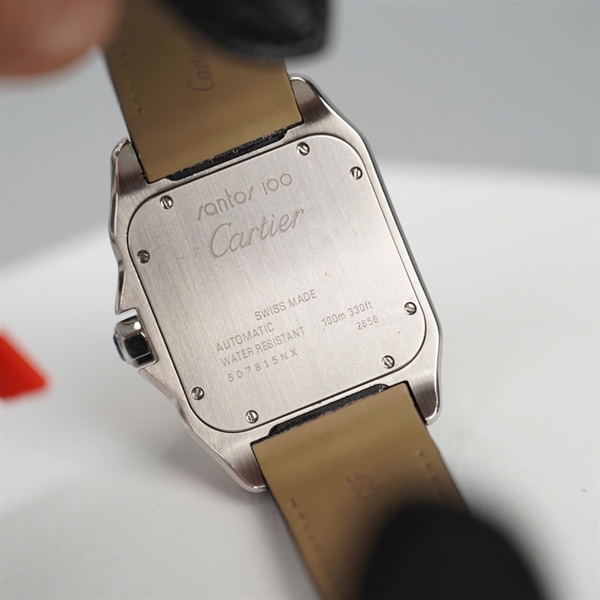 Đồng hồ Cartier mặt vuông full kim cương quai đen có giấy kiểm định (507815LX) sz40 (HC) +