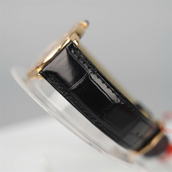 Đồng hồ Cartier mặt tròn full kim cương quai đen (856717MX) (HC) +