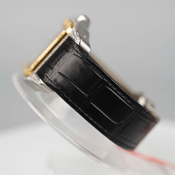 Đồng hồ Cartier mặt vuông full kim cương quai đen có giấy kiểm định (507815LX) sz40 (HC) +