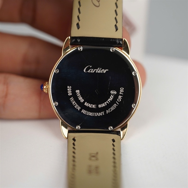 Đồng hồ Cartier mặt tròn full kim cương quai đen (856717MX) (HC) +