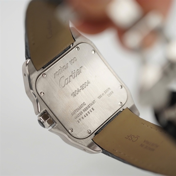 Đồng hồ Cartier mặt vuông full kim cương quai đen (379485CE) (HC) +