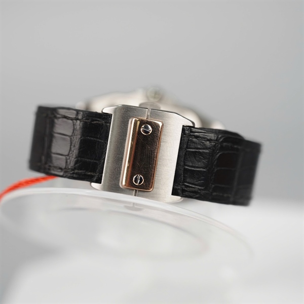 Đồng hồ Cartier mặt vuông full kim cương quai đen có giấy kiểm định (482444PX) sz32 (HC) +