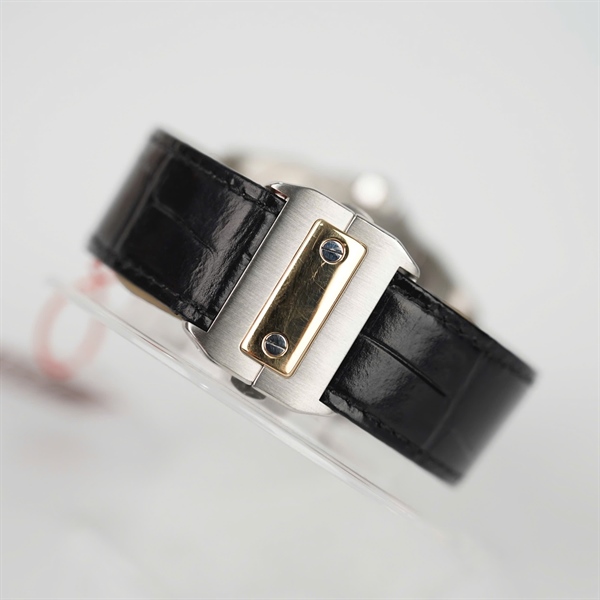 Đồng hồ Cartier mặt vuông full kim cương quai đen (379485CE) (HC) +