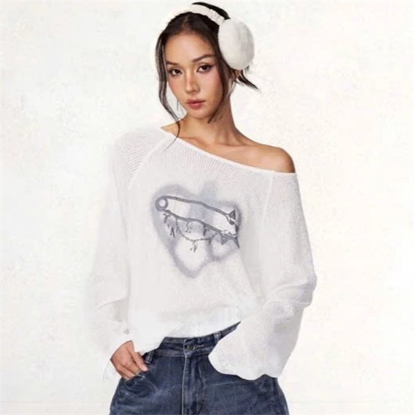 TWENTI Áo Tay Dài Lưới In Hình - TRẮNG - 0