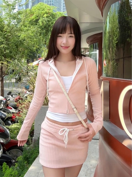 TWENTI Set Váy Áo Nhung Gân - HỒNG PHẤN - 0