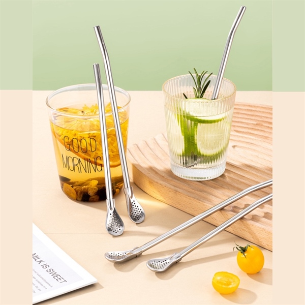Ống Hút Kèm Muỗng 2in1 Lọc Tiện Lợi Uống Trà Sữa Và Múc Topping, Chất Liệu Thép Không Gỉ