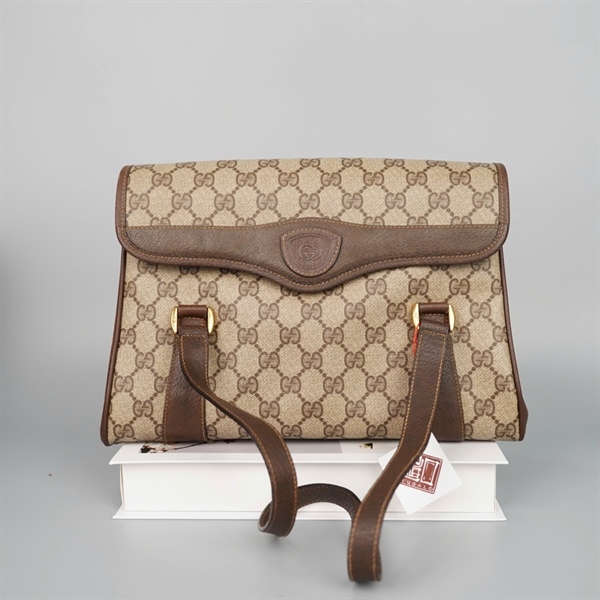 Túi GG handle màu xám viền nâu (150208) sz28 KG+