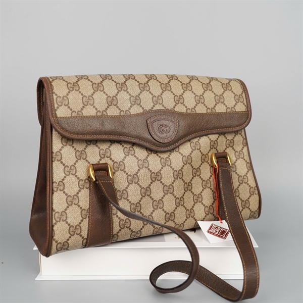 Túi GG handle màu xám viền nâu (150208) sz28 KG+