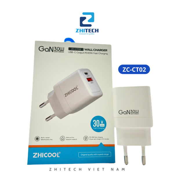 Củ sạc 2 cổng USB +Type C ZC - CT02 PD30W