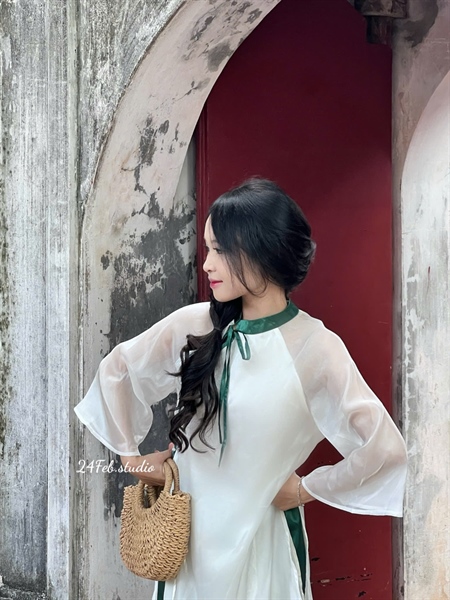 [AH] Set áo dài cách tân nữ tơ óng cúc ngọc cổ viền