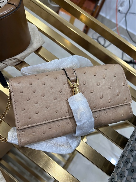 Túi GG Jackie da đà điểu màu nude (810416) sz19 (thuật) +