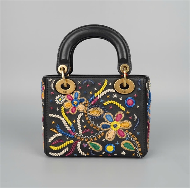 Túi Dior Lady đen thêu hoa (04-MA-0198) sz mini (HC) +