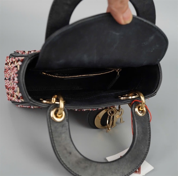 Túi Dior Lady đen cườm đỏ trắng( 02-MA-0199) szmini (HC) +