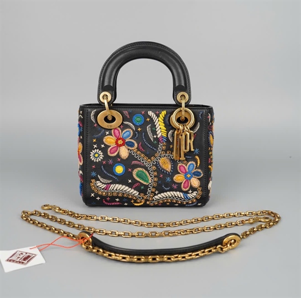 Túi Dior Lady đen thêu hoa (04-MA-0198) sz mini (HC) +