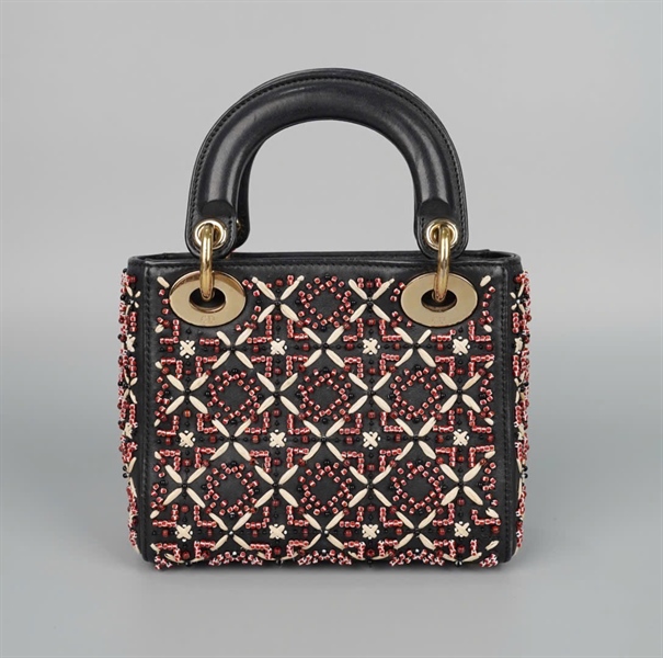 Túi Dior Lady đen cườm đỏ trắng( 02-MA-0199) szmini (HC) +