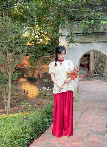 [AH] Set áo cách tân cộc tay kèm quần lụa