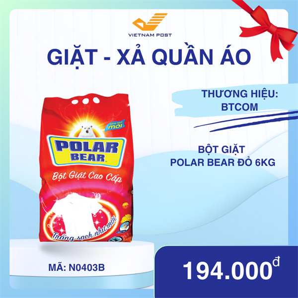 Bột giặt Polar Bear đỏ 6kg (3 túi/bao)