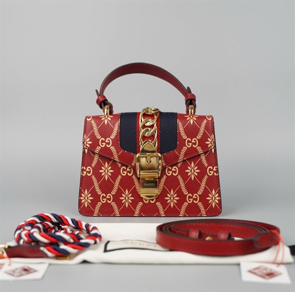 Túi GG Sylvie đỏ kèm 2 strap (A032025195) sz20 +