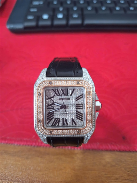 Đồng hồ Cartier mặt vuông dây đen (343845SX) (HC) +