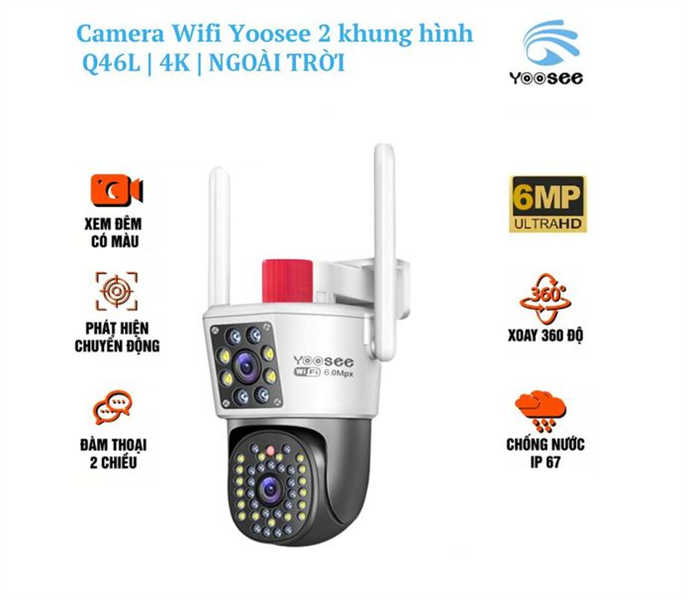 CAMERA WIFI YOOSEE 2 KHUNG HÌNH Q46L 6MP 4K NGOÀI TRỜI
