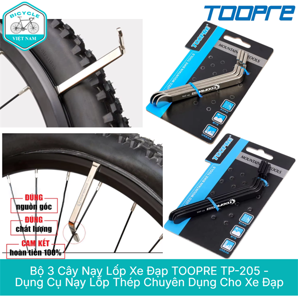 Bộ 3 Cây Nạy Bẩy Lốp Xe Đạp TOOPRE TP-205 – Thép Bền, Tiện Lợi