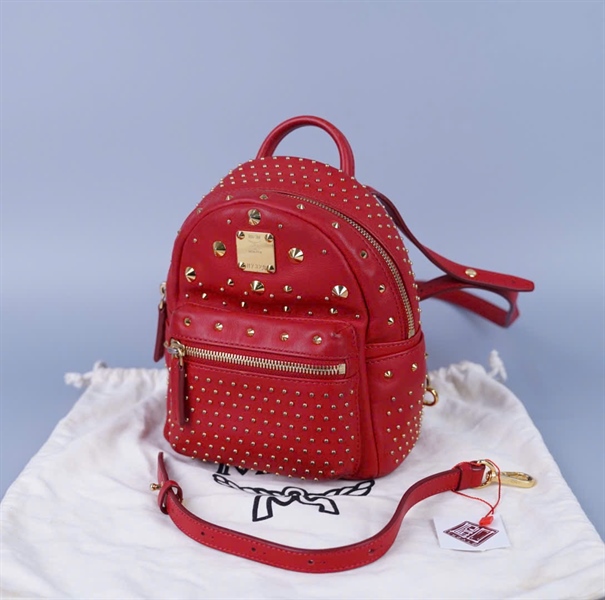 Balo MCM đỏ đính đá kèm 3 strap +