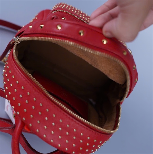 Balo MCM đỏ đính đá kèm 3 strap +