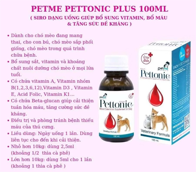 PETTONIE 100ML - Bổ Máu, Kích Thích Thèm Ăn Và Tăng Cường Đề Kháng