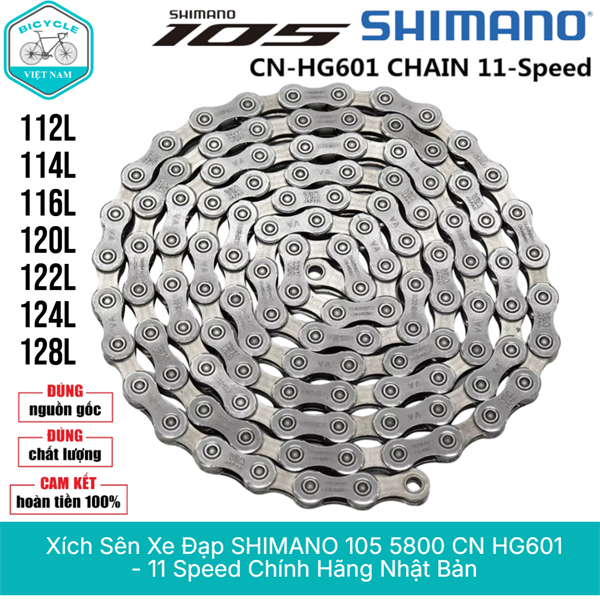 Xích Sên Xe Đạp Shimano 105 5800 CN HG601 11 Speed 112L / 116L / 124L / 128L – Chính Hãng Nhật Bản