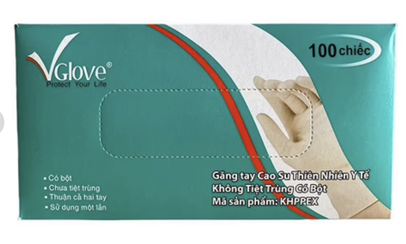 Găng Tay Y Tế Latex Có Bột trơn Size L Vglove Khải Hoàn (H/100C)