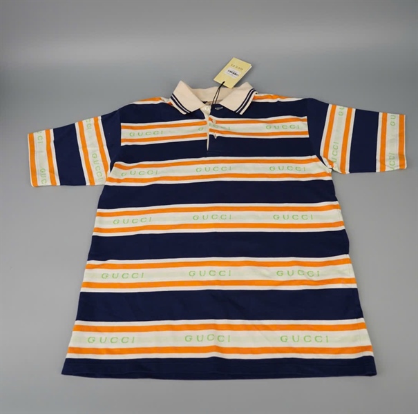 Áo thun GG xanh sọc cam KG+