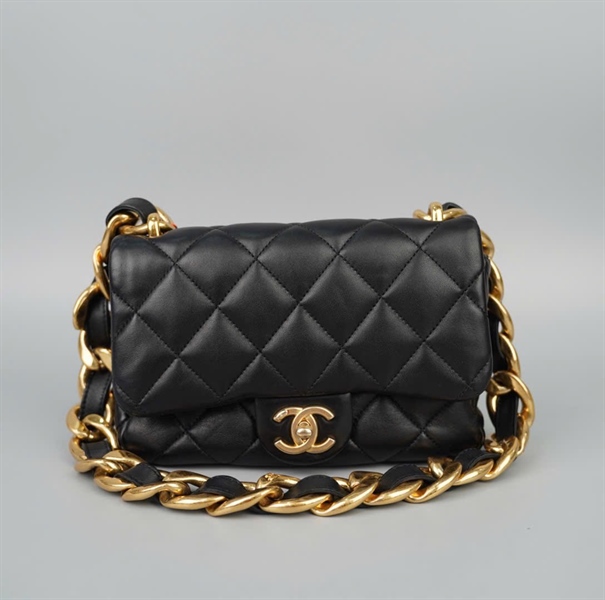 Túi Chanel Classic đen dây xích bản to (T5X2E195) sz20 (HC)+