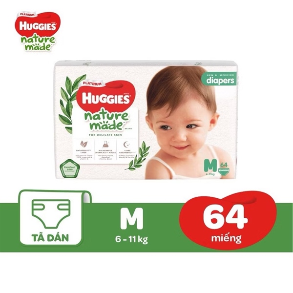 Bỉm Dán Huggies Platinum Nature M64