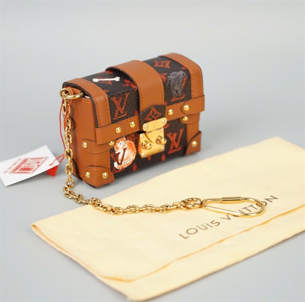 Túi LV Trunk hoa cam viền nâu hình mèo sz11 KG+